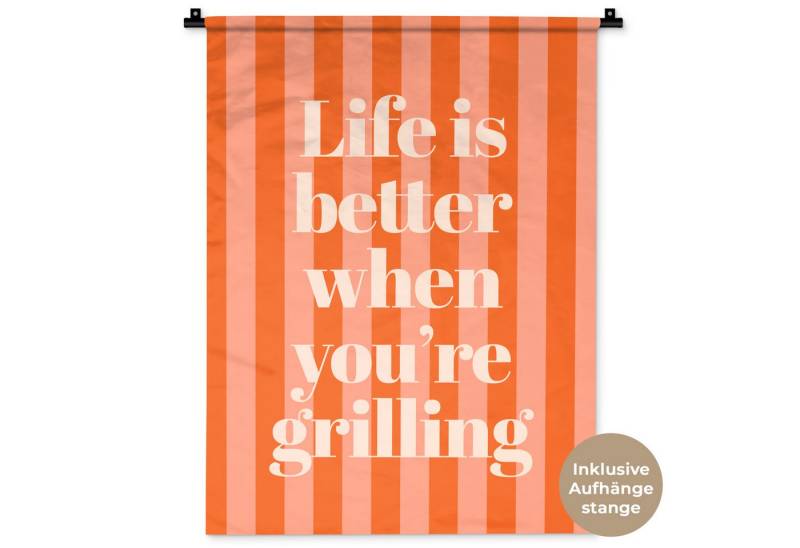 MuchoWow Wandteppich Text - Gestreift - Orange - Sommer, Rechteckig, Höhe: 3 mm, Wandtuch für Wohnzimmer, Schlafzimmer, 60x80 cm von MuchoWow