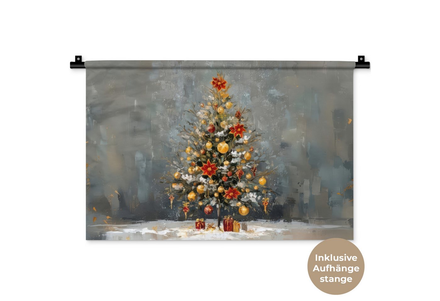 MuchoWow Wandteppich Weihnachtsbaum - Geschenke - Rot - Gold, Rechteckig, Höhe: 3 mm, Wandteppich für Wohnzimmer, Schlafzimmer, 60x40 cm MuchoWow Wandteppich Weihnachtsbaum - Geschenke - Rot - Gold, Rechteckig, Höhe: 3 mm, Wandteppich für Wohnzimmer, Schlafzimmer, 60x40 cm von MuchoWow