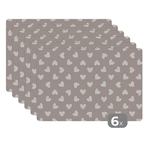 Placemats Platzdeckchen Platzset Tischset 6-teilig Tischdeko Untersetzer 45x30 cm Design - Linie - Muster - Herz - Grau von MuchoWow