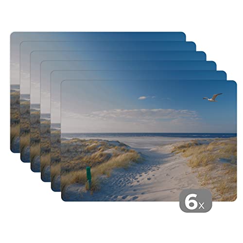 Placemats Platzdeckchen Platzset Tischset 6-teilig Tischdeko Untersetzer 45x30 cm Düne - Möwe - Strand - Meer - Sonne von MuchoWow