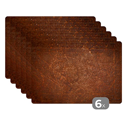 Placemats Platzdeckchen Platzset Tischset 6-teilig Tischdeko Untersetzer 45x30 cm Leder - Textur - Braun - Orange von MuchoWow