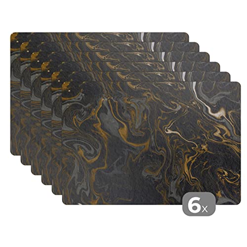 Placemats Platzdeckchen Platzset Tischset 6-teilig Tischdeko Untersetzer 45x30 cm Marmor - Textur - Grau - Gold - Marmoroptik - Luxus von MuchoWow