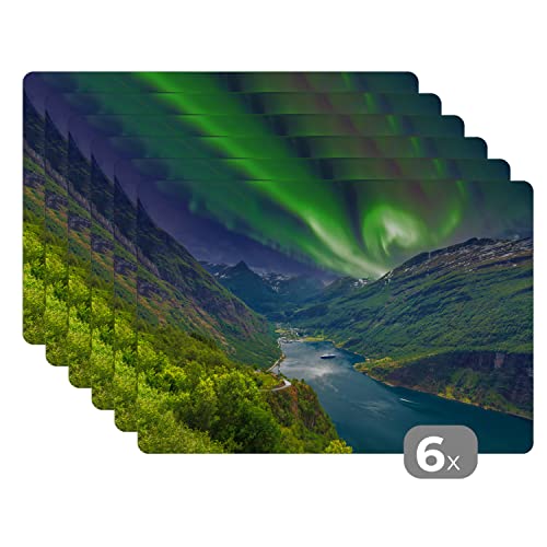 Placemats Platzdeckchen Platzset Tischset 6-teilig Tischdeko Untersetzer 45x30 cm Nordlichter - Berg - Boot - Norwegen von MuchoWow
