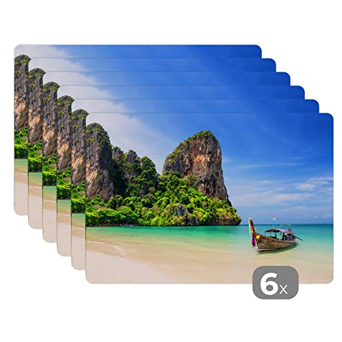 Placemats Platzdeckchen Platzset Tischset 6-teilig Tischdeko Untersetzer 45x30 cm Strand - Meer - Thailand - Boot von MuchoWow