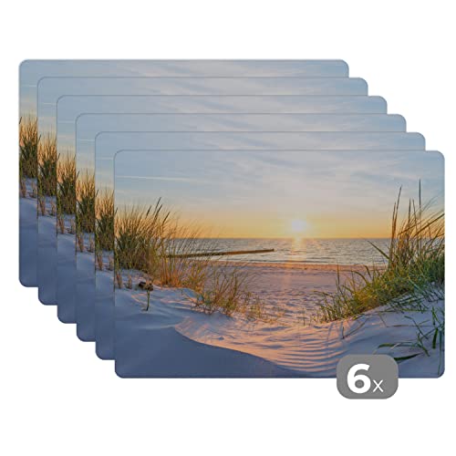 Placemats Platzdeckchen Platzset Tischset 6-teilig Tischdeko Untersetzer 45x30 cm Strand - Sonne - Düne - Gras - Sand - Horizont von MuchoWow