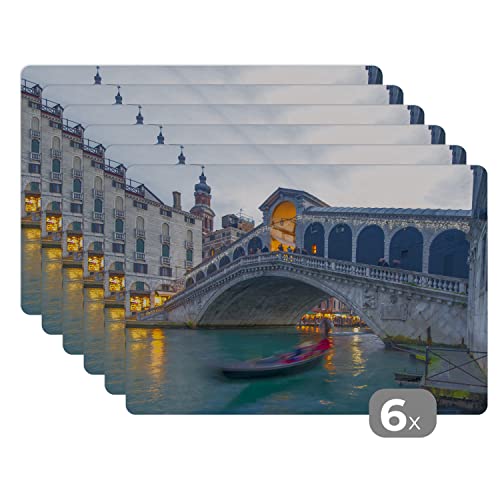 Placemats Platzdeckchen Platzset Tischset 6-teilig Tischdeko Untersetzer 45x30 cm Venedig - Brücke - Italien von MuchoWow