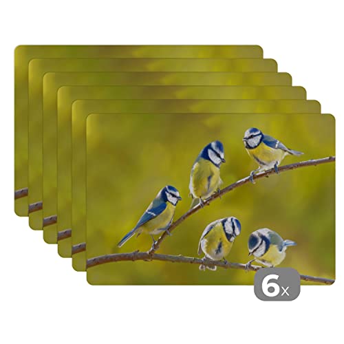 Placemats Platzdeckchen Platzset Tischset 6-teilig Tischdeko Untersetzer 45x30 cm Vogel - Blaumeise - Äste - Sonne von MuchoWow