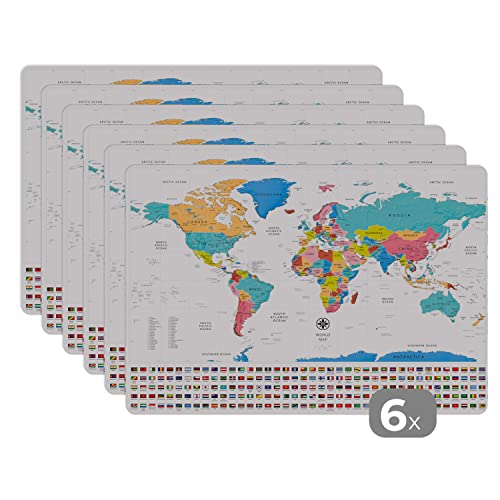 Placemats Platzdeckchen Platzset Tischset 6-teilig Tischdeko Untersetzer 45x30 cm Weltkarte - Farben - Flagge von MuchoWow