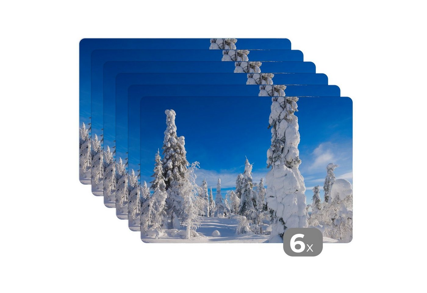 Platzset, Ein blauer Himmel über der Winterlandschaft in Lappland, MuchoWow, (6-St), Platzset, Platzdecken, Platzmatte, Tischmatten, Schmutzabweisend von MuchoWow