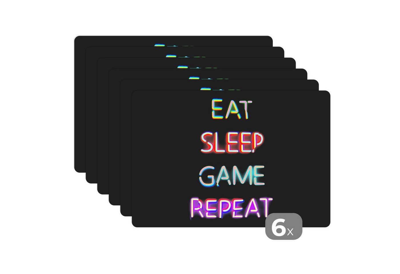 Platzset, Gaming - Led - Zitat - Eat sleep game repeat - Gaming, MuchoWow, (6-St), Platzset, Platzdecken, Platzmatte, Tischmatten, Schmutzabweisend von MuchoWow