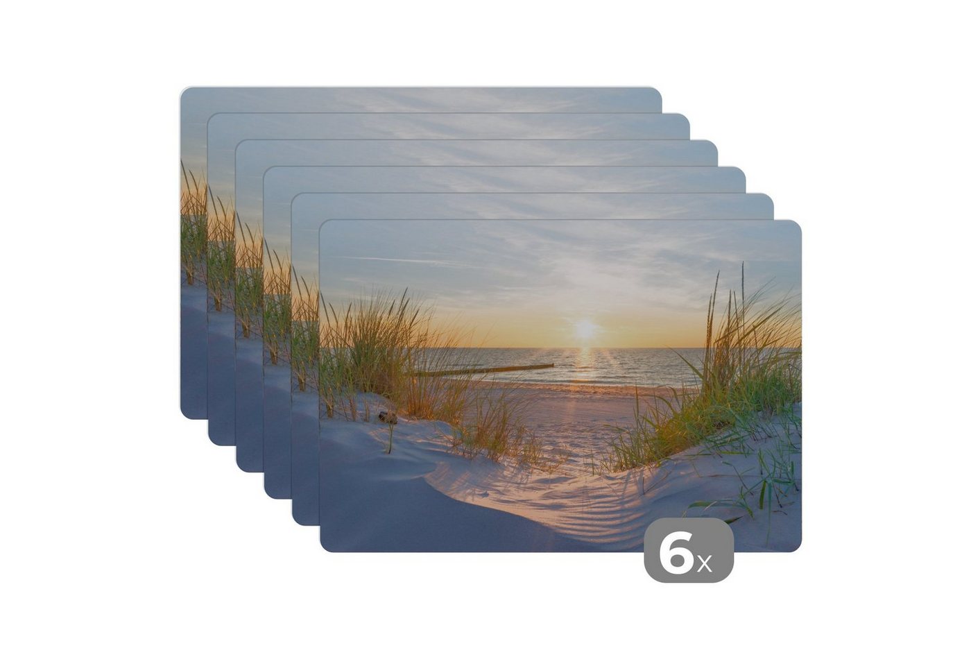 Platzset, Strand - Sonne - Düne - Gras - Sand - Horizont, MuchoWow, (6-St), Platzset, Platzdecken, Platzmatte, Tischmatten, Schmutzabweisend von MuchoWow