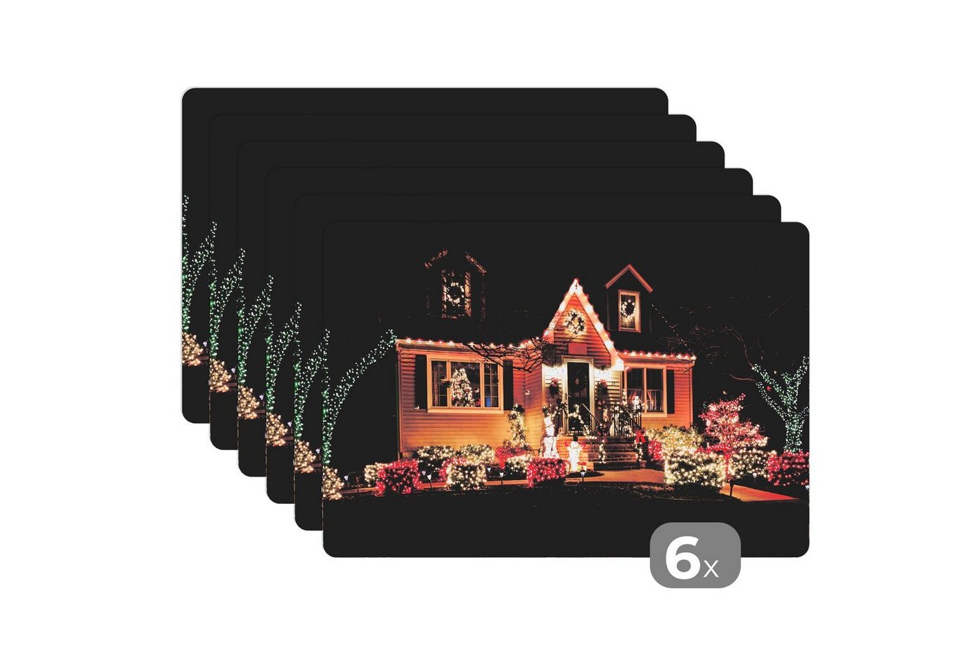 Platzset, Weihnachten - Weihnachtsschmuck - Weihnachtsbeleuchtung, MuchoWow, (6-St), Platzset, Platzdecken, Platzmatte, Tischmatten, Schmutzabweisend von MuchoWow