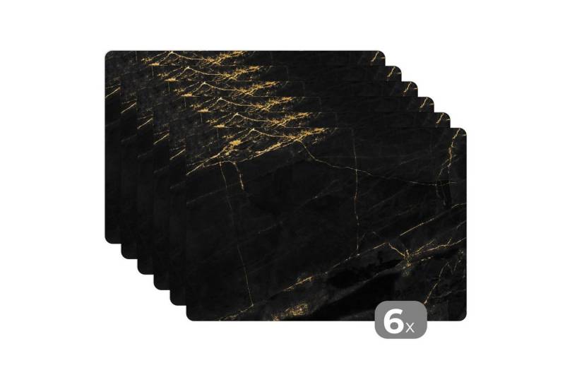 Platzset Marmor - Schwarz - Gold - Chic, (6-St), Tischset Platzset Platzdeckchen Abwischbar von MuchoWow