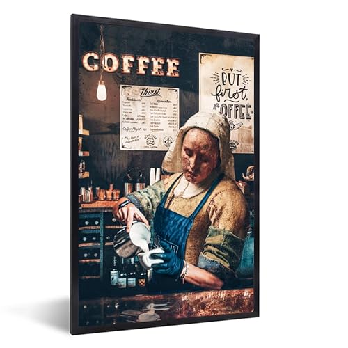 Poster Bilder Wanddeko Deko Wohnzimmer 20x30 cm Kaffee - Milchmädchen - Barista - Vermeer - Kunst - Cappuccino - Aber zuerst Kaffee von MuchoWow
