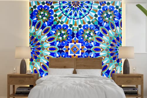 Selbstklebend Tapete Wandpapier Wandaufkleber Fototapete Tapeten Wanddeko 240x240 cm Ein arabisches Mosaik in der Medina von Fes in Marokko mit blauer Farbe von MuchoWow