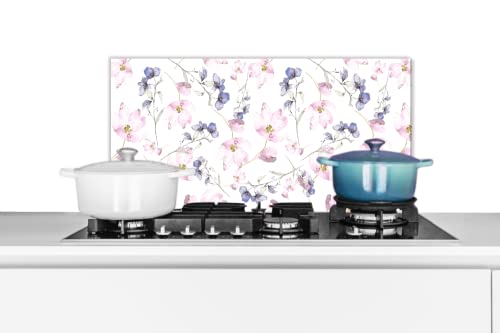 Spritzschutz Küche Küchenrückwand Alu Poster Bilder 70x30 cm Blumen - Aquarell - Bohème - Muster von MuchoWow