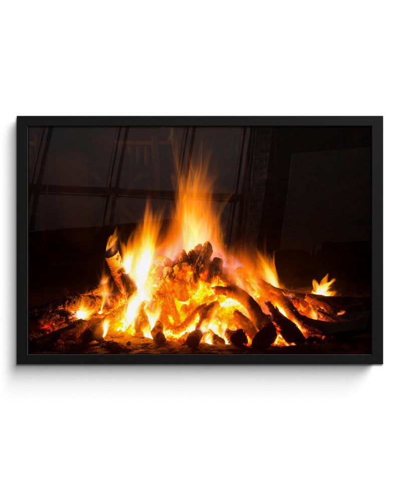 MuchoWow Poster Kamin vor schwarzem Hintergrund, (1 St), Bilderrahmen, Poster Wand Dekoration, Wanddeko, 60x40 cm von Muchowow