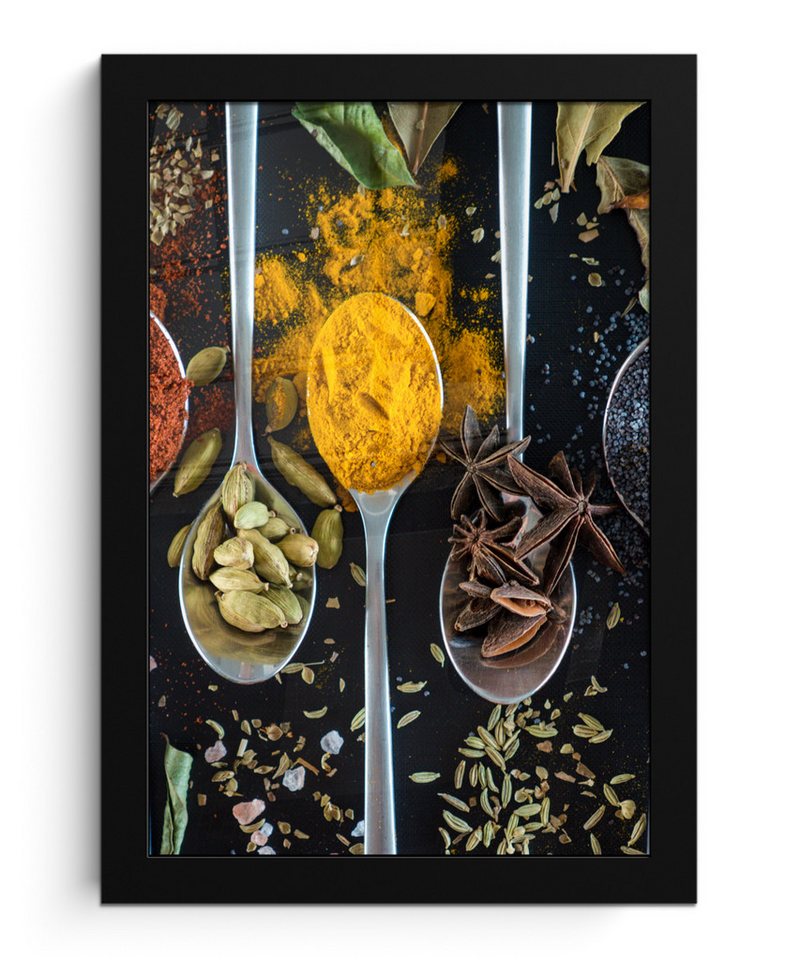 MuchoWow Poster Löffel - Gewürze - Kräuter - Lebensmittel - Tisch, (1 St), Bilderrahmen, Zimmer Deko, Bild für Wohnzimmer, 20x30 cm von Muchowow