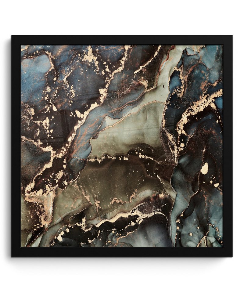 MuchoWow Poster Marmor - Gold - Grün, (1 St), Bilderrahmen, Wand Dekoration Schlafzimmer, 40x40 cm von Muchowow