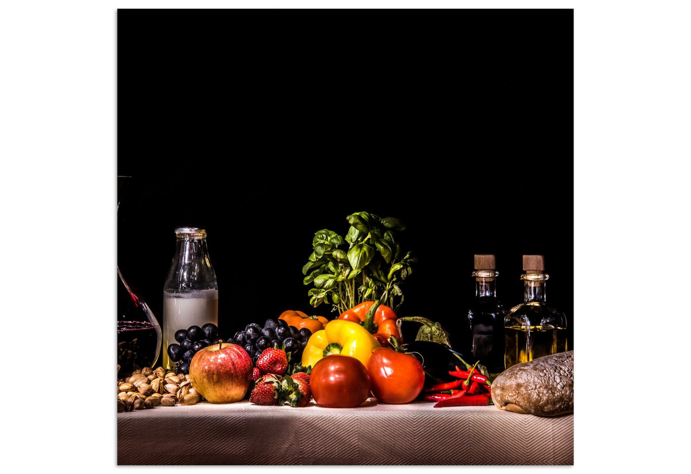 MuchoWow Poster Stilleben - Essen - Trinken - Obst - Schwarz, (1 St), Poster ohne Rahmen, Wandbild, Wandposter, 30x30 cm von Muchowow