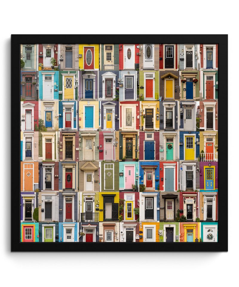 MuchoWow Poster Türen - Bunt - Collage - Architektur, (1 St), Bilderrahmen, Wand Dekoration Schlafzimmer, 40x40 cm von Muchowow