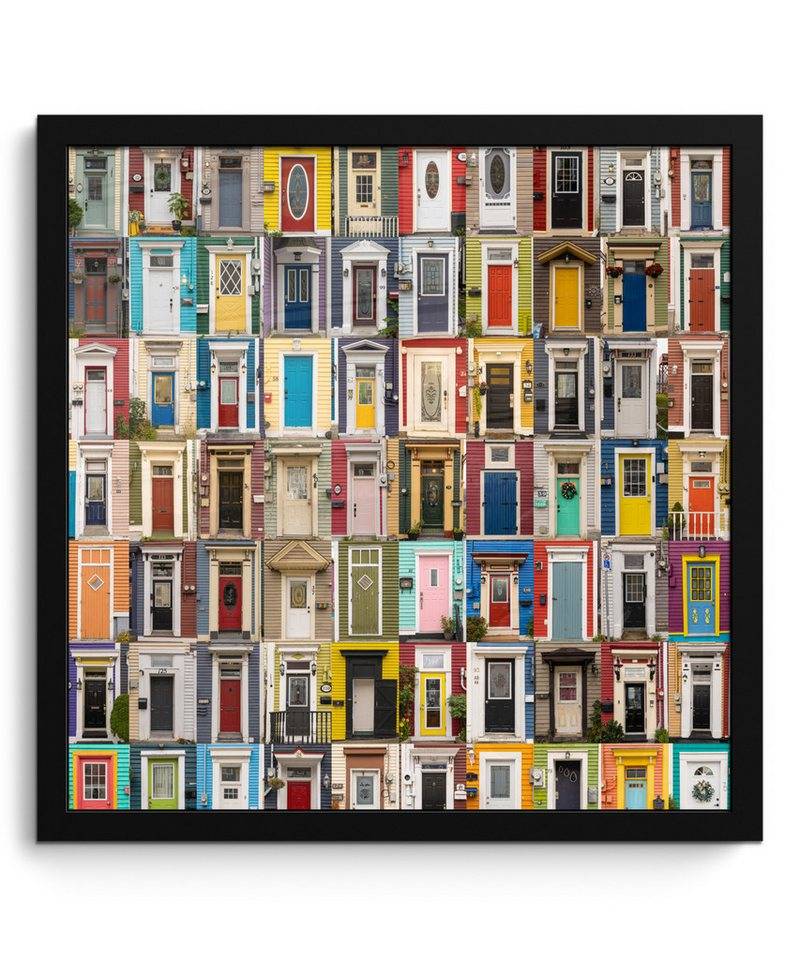 MuchoWow Poster Türen - Bunt - Collage - Architektur, (1 St), Bilderrahmen, Wand Dekoration Schlafzimmer, 40x40 cm von Muchowow