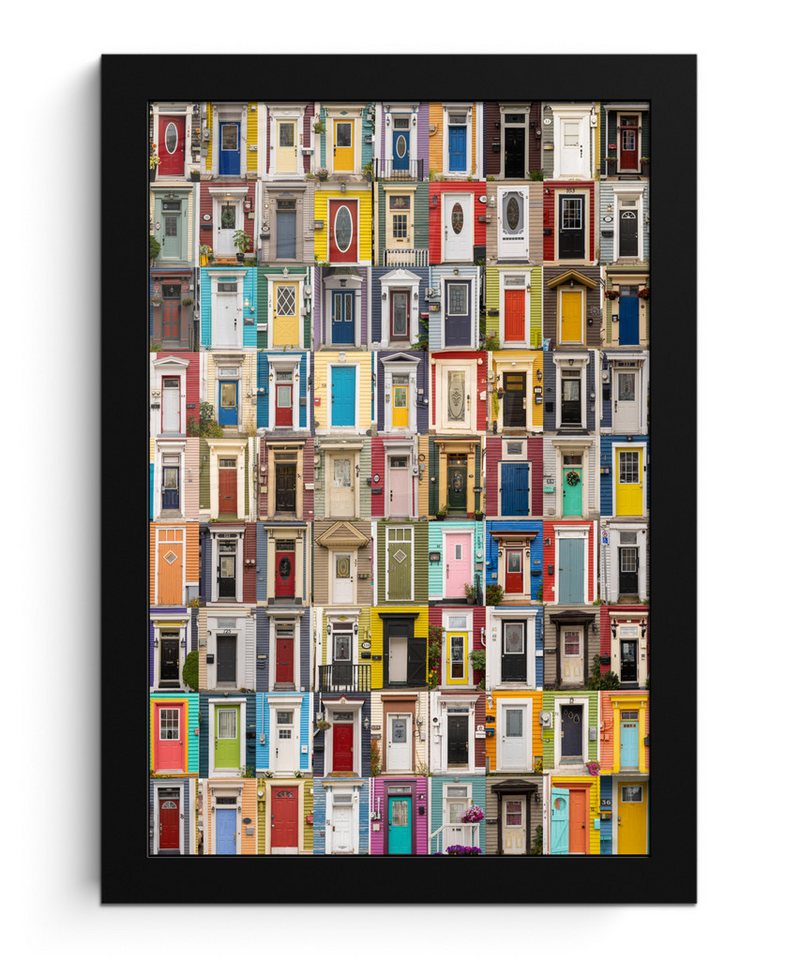 MuchoWow Poster Türen - Bunt - Collage - Architektur, (1 St), Bilderrahmen, Zimmer Deko, Bild für Wohnzimmer, 20x30 cm von Muchowow