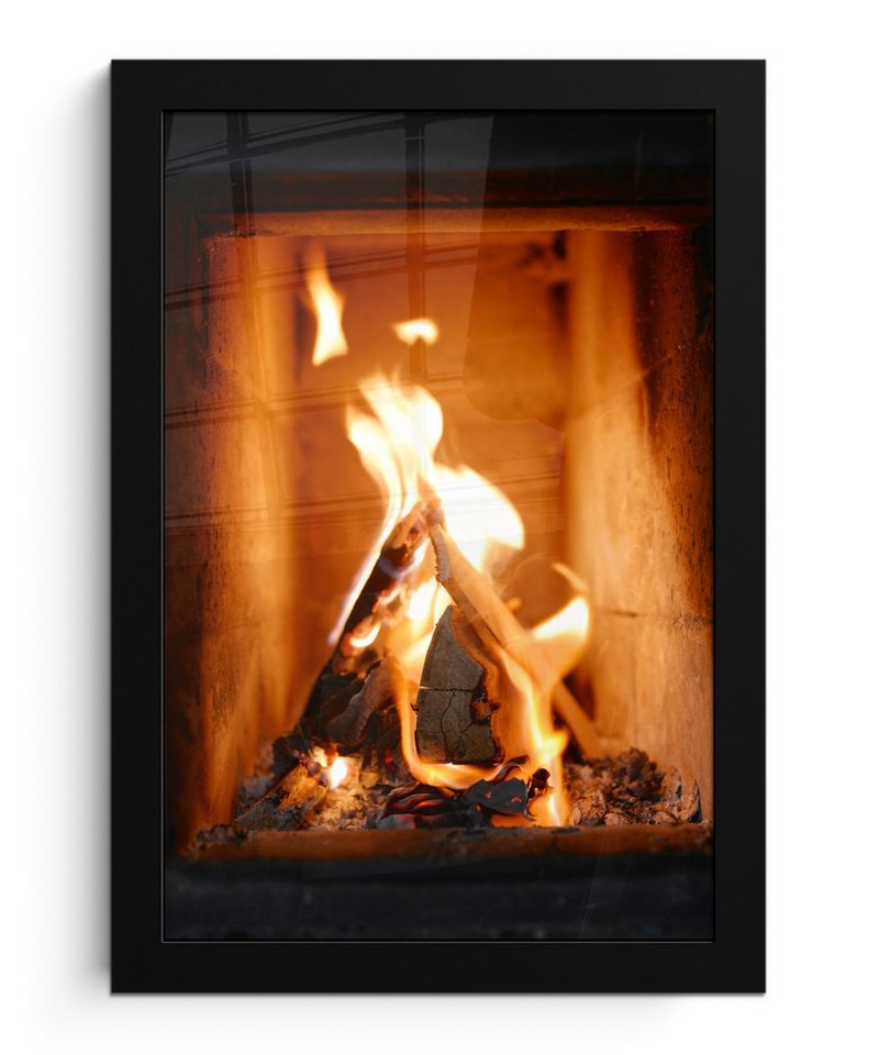 MuchoWow Poster Verbrennung von Holz in einem Kamin, (1 St), Bilderrahmen, Zimmer Deko, Bild für Wohnzimmer, 20x30 cm von Muchowow