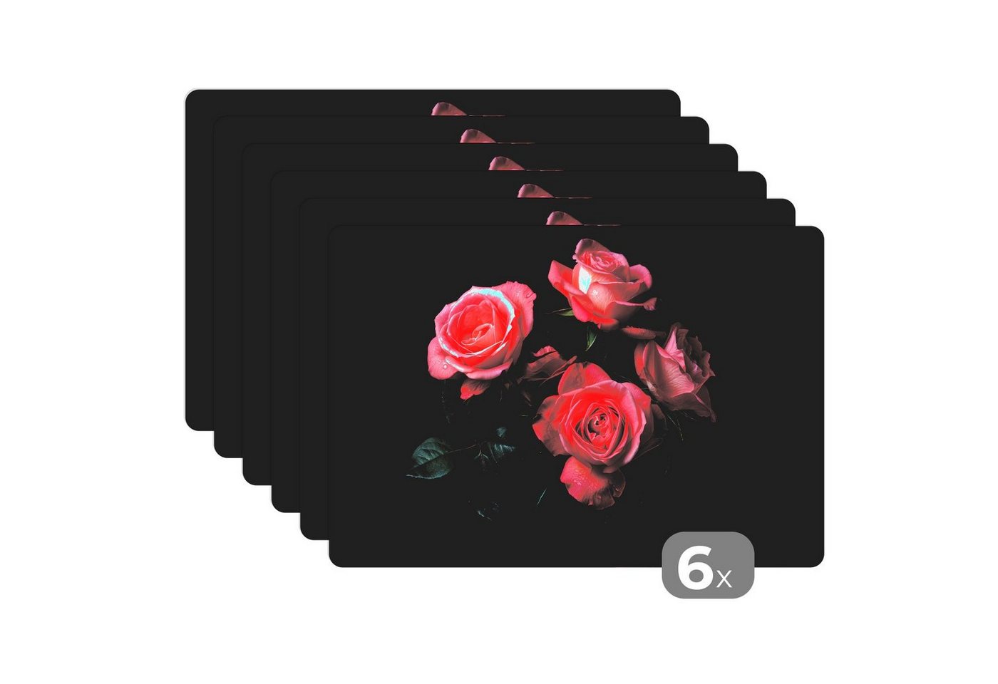 Platzset, Rosen - Rosa - Blumen - Natur - Schwarz, MuchoWow, (6-St), Platzset, Platzdecken, Platzmatte, Tischmatten, Schmutzabweisend von MuchoWow