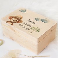 Erinnerungskiste Baby Personalisiert Aus Holz Mit Affen, Individuelle Aufbewahrungsbox, Geschenk Zur Geburt, Kinderzimmer Erinnerungsbox von Muckelmeister