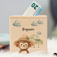Spardose Personalisiert Mit Namen & Affe Motiv Aus Holz, Kinder Spardose, Geschenk Zur Taufe Und Geburtstag, Sparkiste Für Spardose Personalisiert Mit Namen & Affe Motiv Aus Holz, Kinder Spardose, Geschenk Zur Taufe Und Geburtstag, Sparkiste Für von Muckelmeister