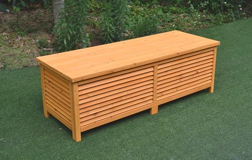 Mucola Auflagenbox Holz mit klappbarem Deckel 140x46x52cm Kissenbox Garten Aufbewahrungsbox für Gartenutensilien Gartenbox von Mucola