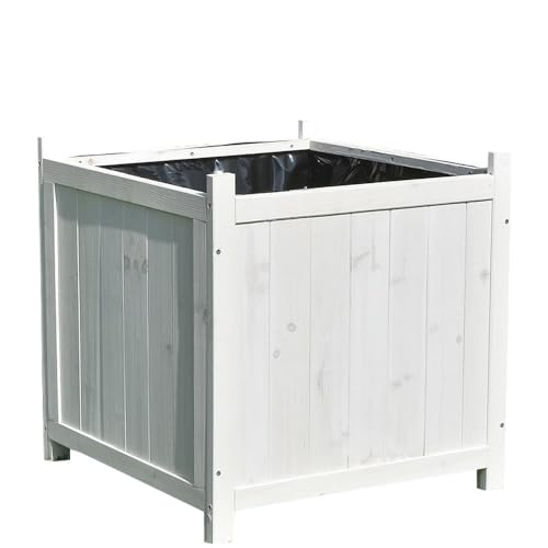 Mucola Blumenkübel Holz Pflanzkasten 50x50 cm Blumentrog Blumentopf Weiß Pflanztopf Blumenkasten für Innen und Außen Pflanztrog Übertopf von Mucola
