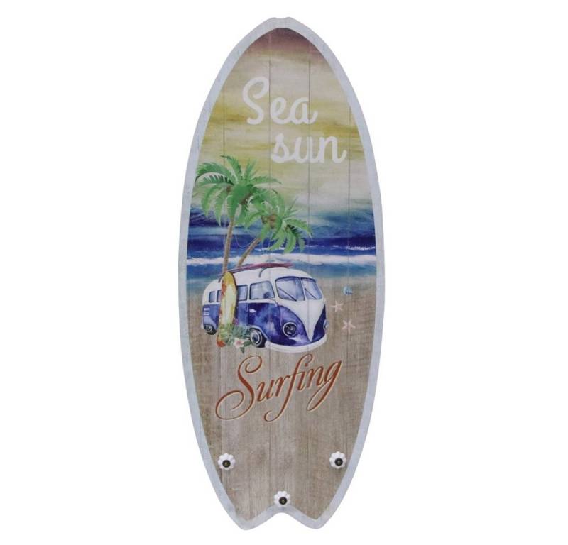 Mucola Garderobenpaneel Plankenschild mit Kleiderhaken Holzbild Surfbrett Wandbild Wandschild (Stück, 1 St., Garderobe), Surfbrett Optik von Mucola