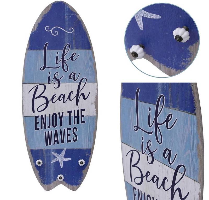 Mucola Garderobenpaneel Plankenschild mit Kleiderhaken Holzbild Surfbrett Wandbild Wandschild (Stück, 1 St., Garderobe), Surfbrett Optik von Mucola