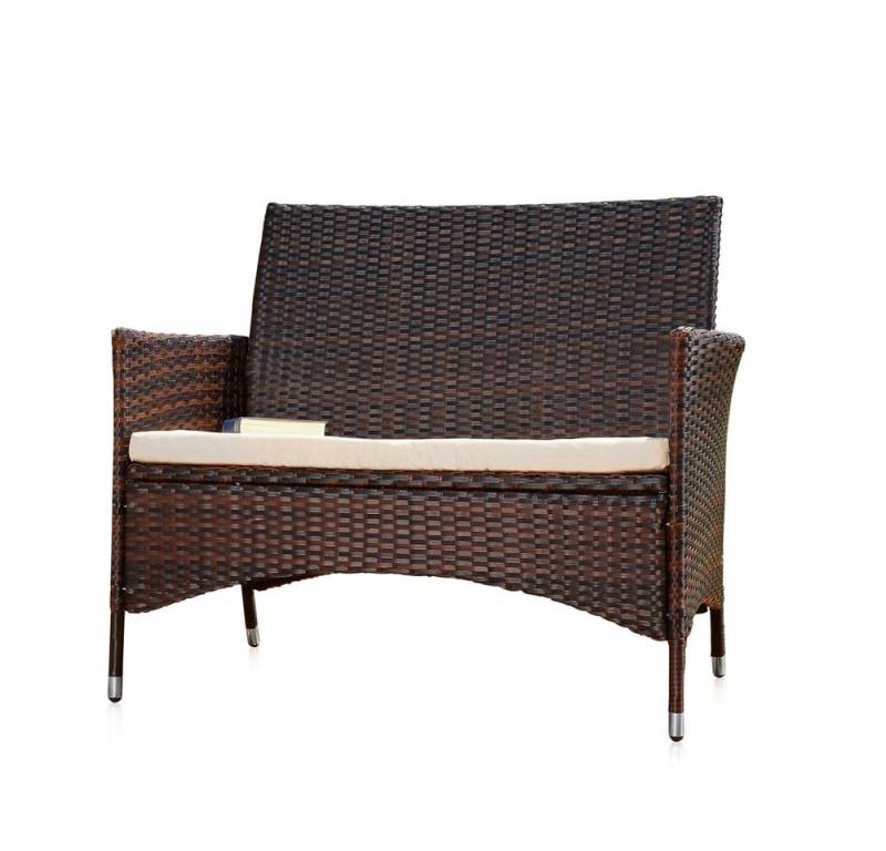 Mucola Gartenbank Gartenbank Sitzbank Polyrattan Schwarz Sitzpolster Balkon Outdoor (Stück, 1-St., Gartenbank), Wasserabweisend von Mucola