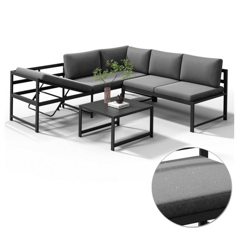 Mucola Gartenlounge-Set Ecksofa mit Liegefunktion Aluminium Sitzgruppe wetterfest Ecklounge, (Set, 3-tlg., 2 Sofa, 1 Tisch, 11 Auflagen), Liegefunktion durch verstellbare Rückenlehne und extra dicke Kissen von Mucola