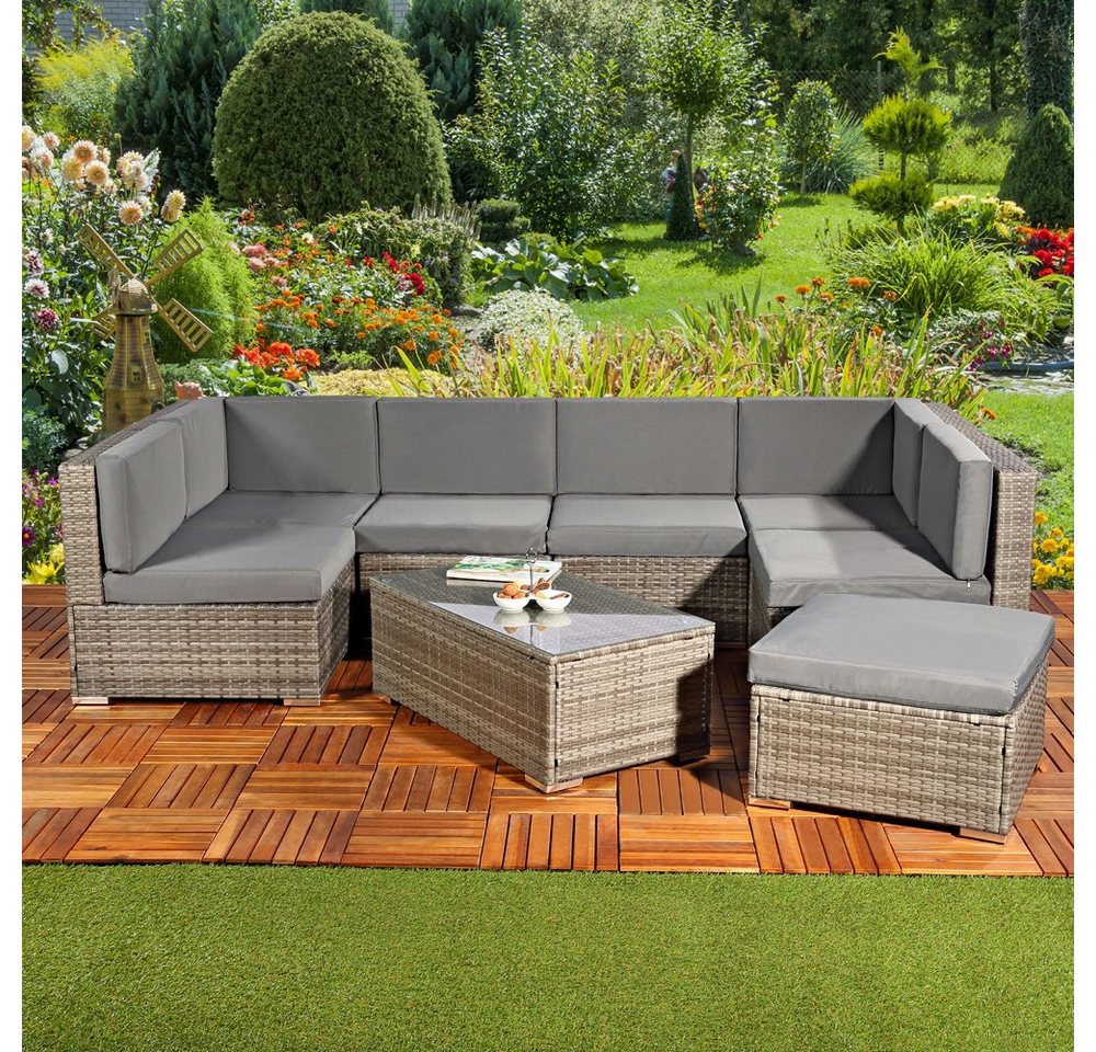 Mucola Gartenlounge-Set Lounge Gartenmöbel Set Sitzgruppe Polyrattan Gartenlounge Gartenmöbel, (Set, 8-tlg., 1x Mehrteiliger Sofa 1x Ottomane 1x Tisch), Kissen inkl. Reißverschluss, daher abnehm- und waschbar von Mucola