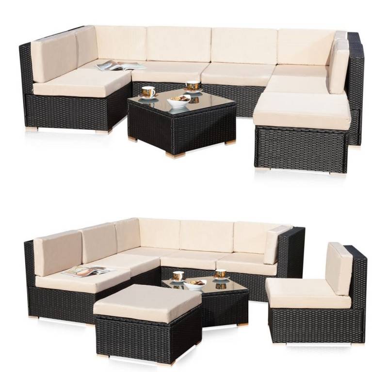 Mucola Gartenlounge-Set Lounge Gartenmöbel Set Sitzgruppe Polyrattan Gartenlounge Gartenmöbel, (Set, 8-tlg., 1x Mehrteiliger Sofa 1x Ottomane 1x Tisch), Kissen inkl. Reißverschluss, daher abnehm- und waschbar von Mucola