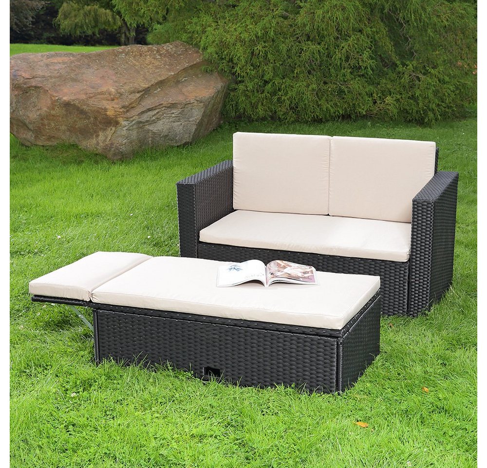 Mucola Gartenlounge-Set Polyrattan Gartensofa Lounge Sofa Gartenmöbel Gartensofa Sitzgarnitur, (Set, 2-tlg., Sofa & Ottomane), Kissen inkl. Reißverschluss, daher abnehm- und waschbar von Mucola