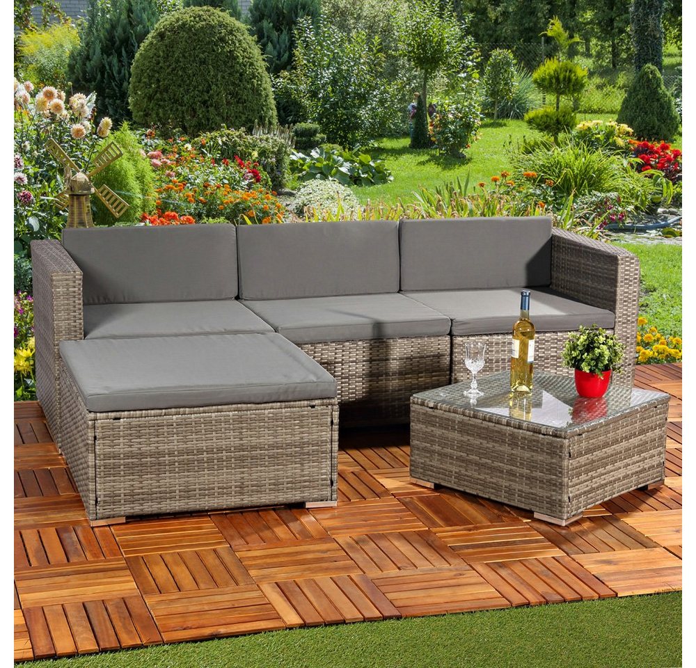 Mucola Gartenlounge-Set Polyrattan Lounge 5tlg. Gartengarnitur Sitzgruppe Sitzgarnitur Sofa, (Set, 5-tlg), Schraub-Ausgleich-Standfüße von Mucola