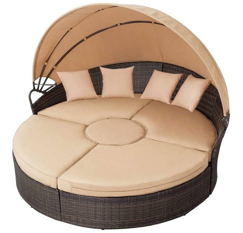 Mucola Gartenlounge-Set Sonneninsel 180CM Polyrattan Gartenmuschel Gartenliege Loungebett, (Stück, 10-tlg., Exklusiv), Wasserabweisend von Mucola