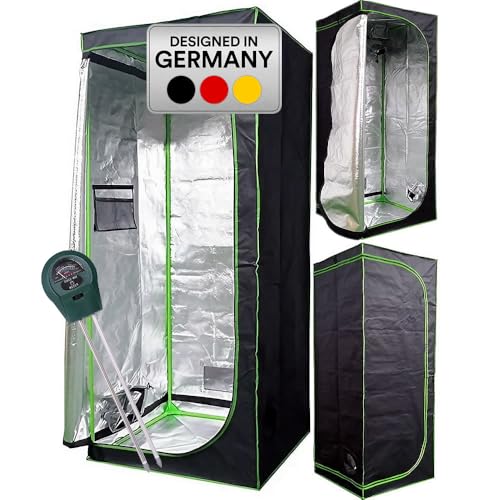 Mucola Growzelt 40x40x120 cm Set mit 3-in-1 Messgerät Zuchtzelt für Hydrokulturen zur Pflanzenzucht | licht- und wasserdicht | Indoor Grow Tent mit reflektierender Innenfolie Zimmergewächshaus von Mucola