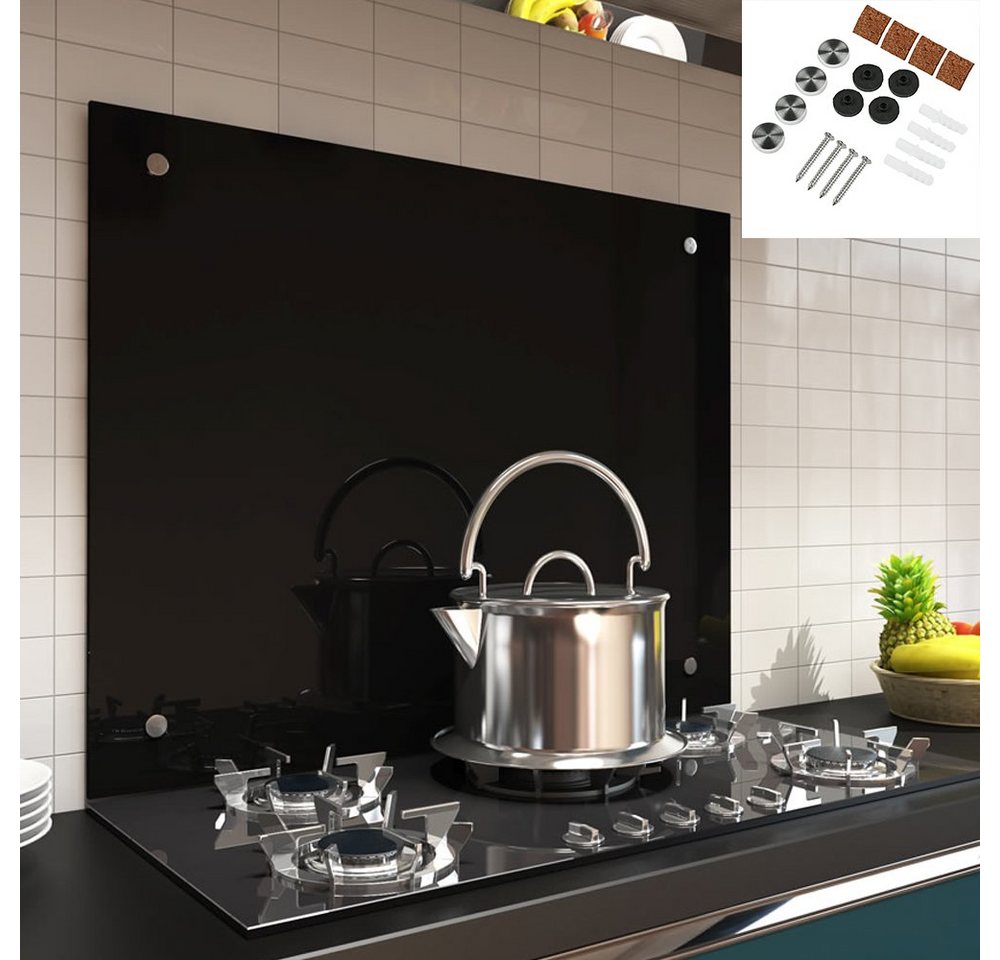 Mucola Küchenrückwand Glasrückwand Schwarz Fliesenspiegel Herdspritzschutz Herdblende ESG, (Stück, 1-tlg., Premium-Rückwand), ESG Sicherheitsglas von Mucola