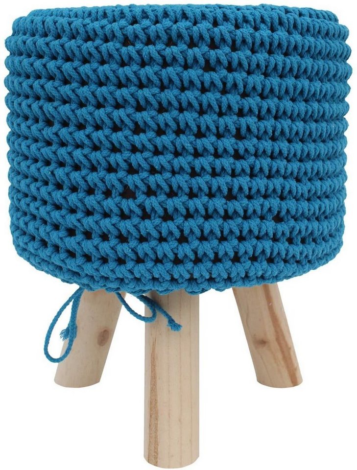 Mucola Sitzhocker Sitzhocker Hellblau Holz Strickpolster Stoff Sitzpouf Holzfuß Sitzbank (Premium-Sitzhocker) von Mucola