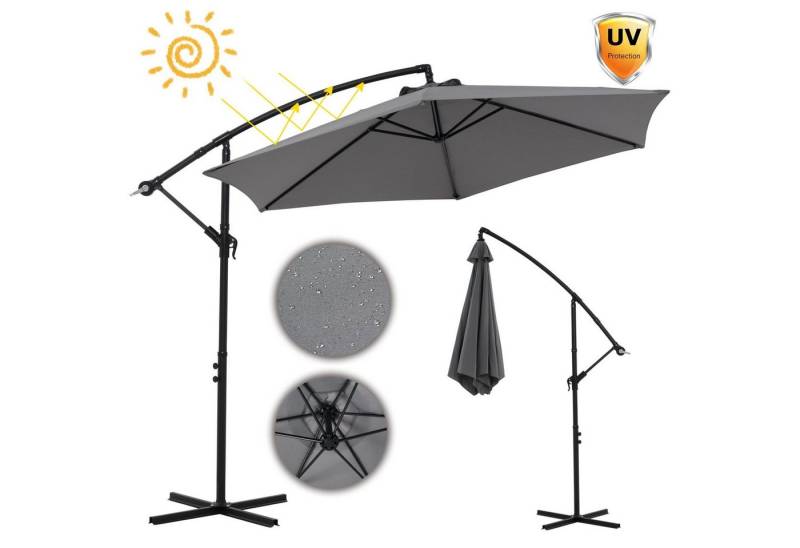Mucola Sonnenschirm Sonnenschirm Kurbelschirm Ø 300 Ampelschirm LED Gartenschirm Balkon, LxB: 300,00x300,00 cm, Stück, Premium-Sonnenschirm, LED-Beleuchtung von Mucola
