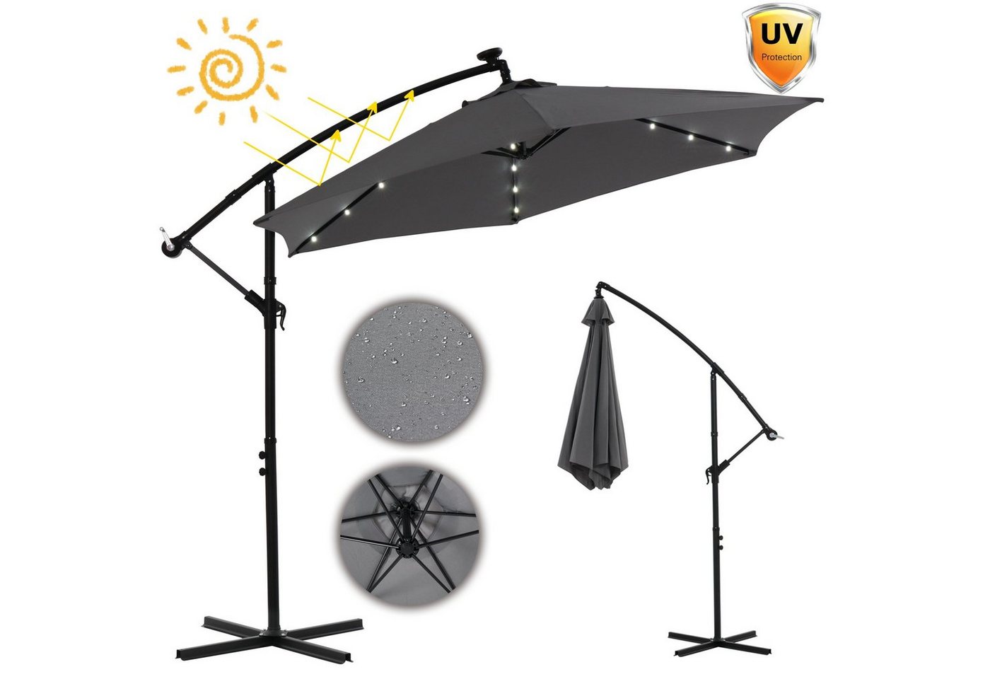 Mucola Sonnenschirm Sonnenschirm Kurbelschirm Ø 300 Ampelschirm LED Gartenschirm Balkon, LxB: 300,00x300,00 cm, Stück, Premium-Sonnenschirm, LED-Beleuchtung Mucola Sonnenschirm Sonnenschirm Kurbelschirm Ø 300 Ampelschirm LED Gartenschirm Balkon, LxB: 300,00x300,00 cm, Stück, Premium-Sonnenschirm, LED-Beleuchtung von Mucola
