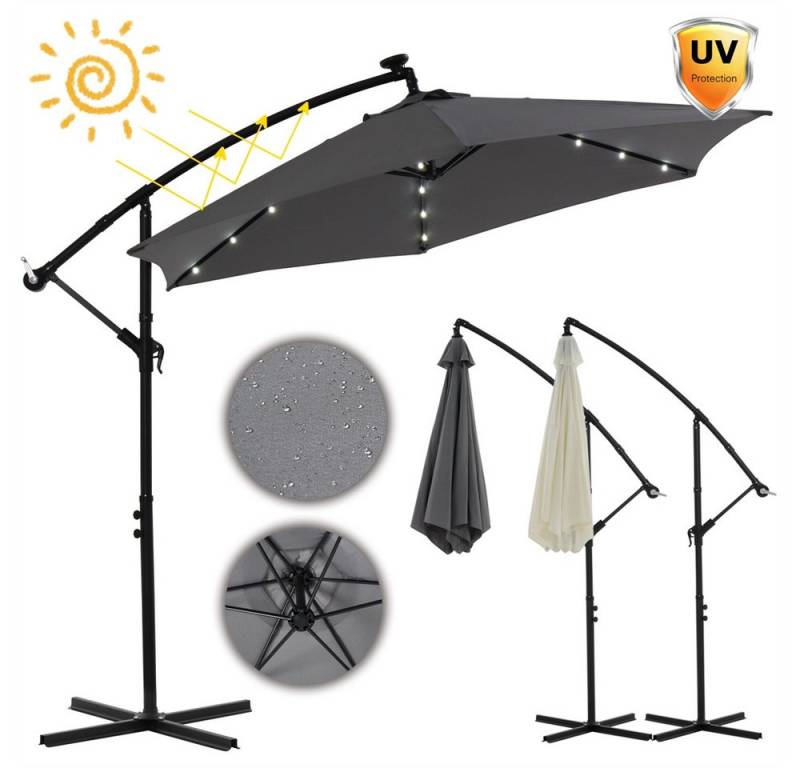 Mucola Sonnenschirm Sonnenschirm Kurbelschirm Ø 350 Ampelschirm LED Gartenschirm Balkon, LxB: 350,00x350,00 cm, Stück, Premium-Sonnenschirm, LED-Beleuchtung von Mucola