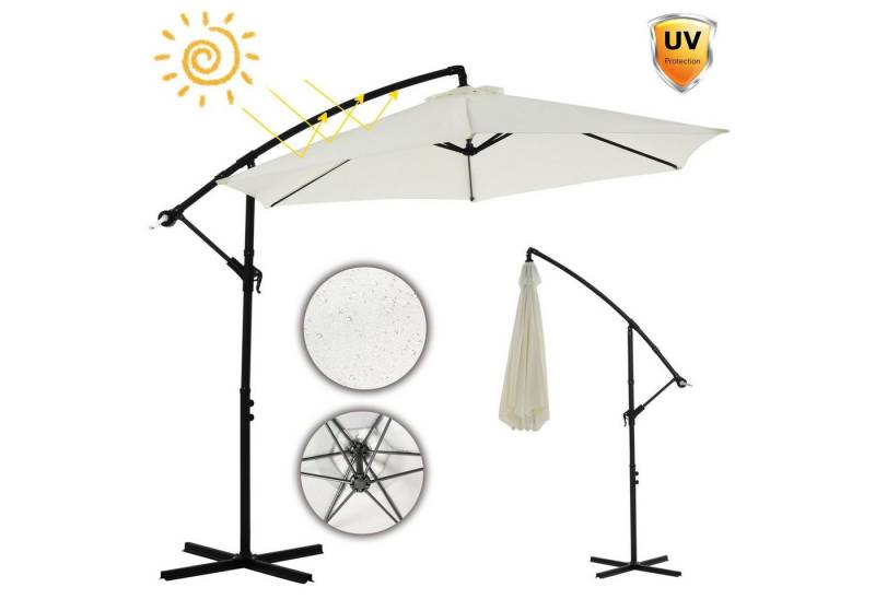 Mucola Sonnenschirm Sonnenschirm Kurbelschirm Ø 350 Ampelschirm LED Gartenschirm Balkon, LxB: 350,00x350,00 cm, Stück, Premium-Sonnenschirm, LED-Beleuchtung von Mucola