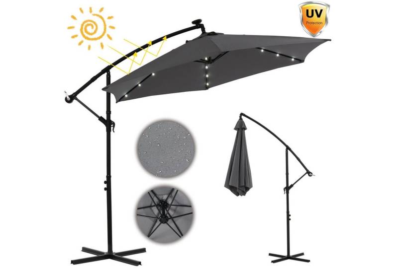 Mucola Sonnenschirm Sonnenschirm Kurbelschirm Ø 350 Ampelschirm LED Gartenschirm Balkon, LxB: 350,00x350,00 cm, Stück, Premium-Sonnenschirm, LED-Beleuchtung von Mucola